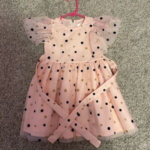 Pink Polka Dot Dress with Tulle Sleeves